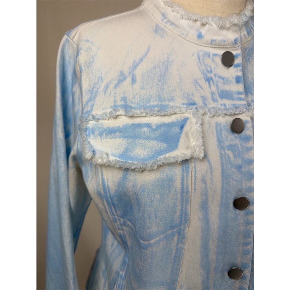 NWT Donna White Light Blue/White Raw Edge Seams Demin Jacket SM #0714 - Picture 2 of 7